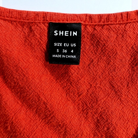 SHEIN Red Ruffle Sleeve Peplum V Neck Top Women Size S - Picture 4 of 7